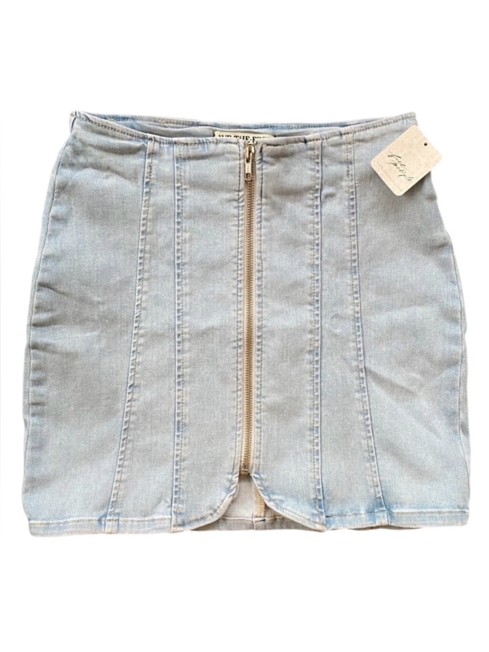 Free People Layla Women’s Light Wash Denim Mini Skirt Front Zip Size 2